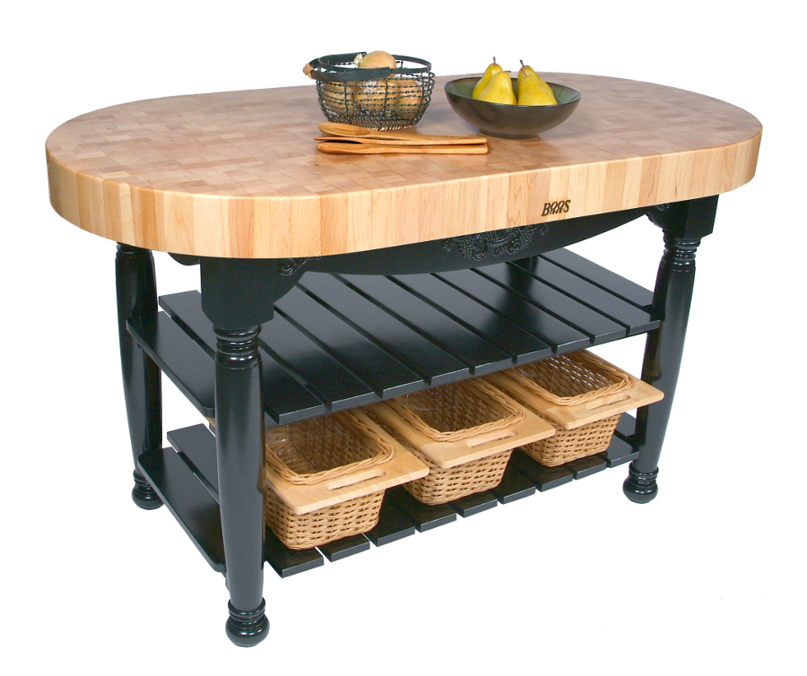 Behling Solid Butcher Block Kitchen Island with Baskets and Storage Shelf