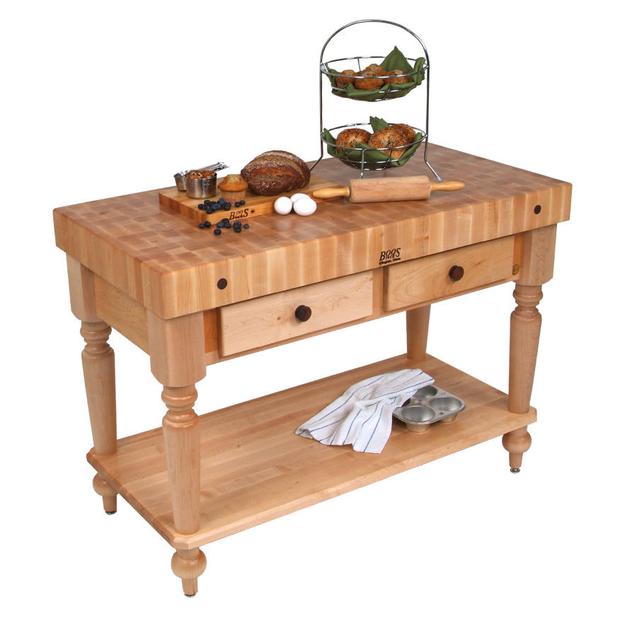 John Boos Maple Rustica Butcher Block with Solid Shelf - Thumbnail 3