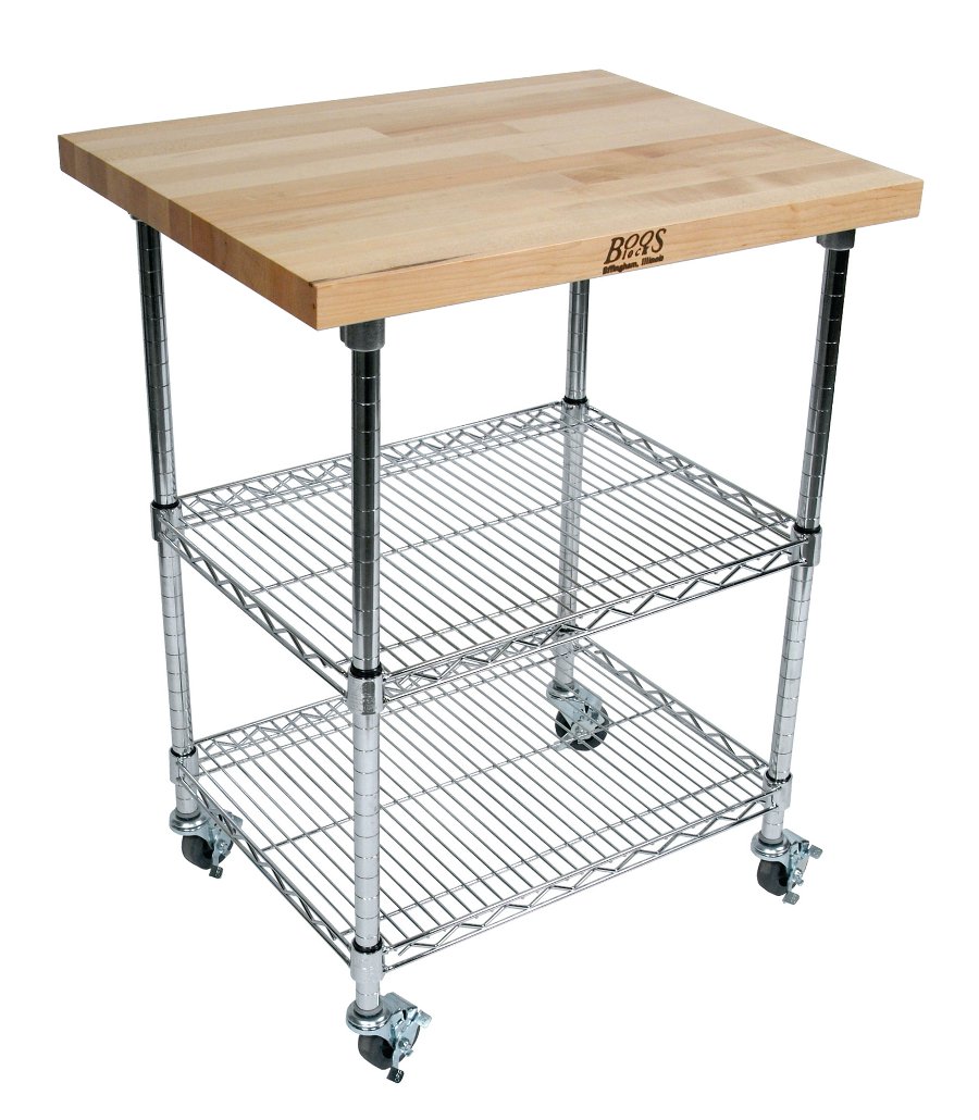 Boos Metropolitan Wire Cart - Maple, Cherry or Walnut; Chrome Shelves