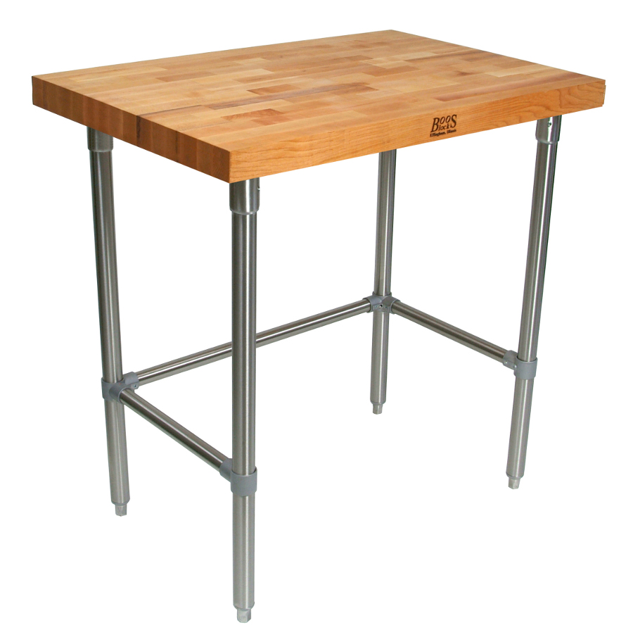 John Boos 2-1/4" Blended Maple Baker's Table -  Stainless Steel Base